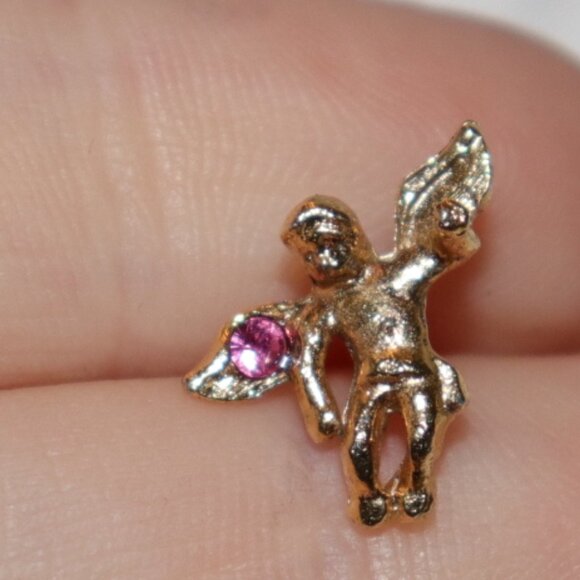 ๐ผ Gold Angel Lapel Pin โ Pink Rhinestone Accent โ .5" Tall ๐ - Picture 2 of 4